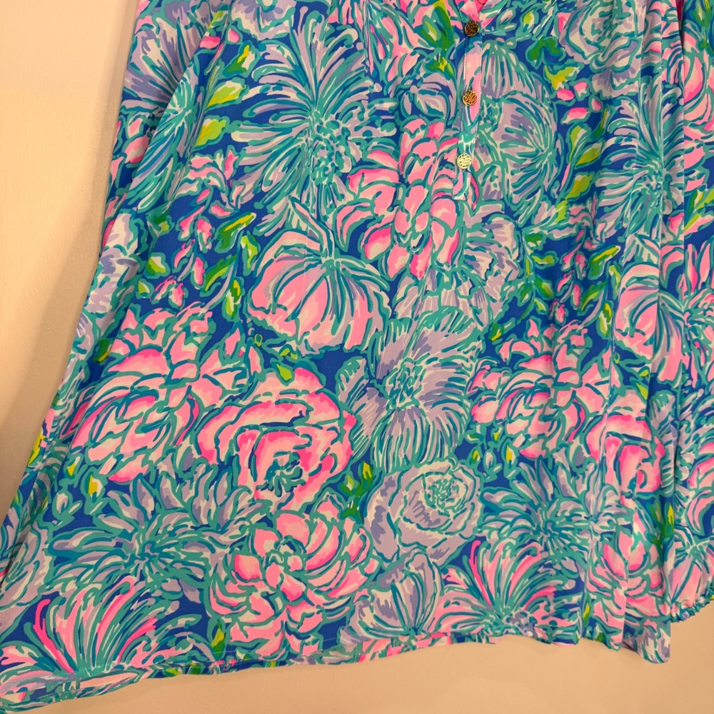 #13 LILLY PULITZER Elsa Top XL PTP: 24"Multi In Full Bloom Silk Floral NWT $158 - Picture 12 of 13